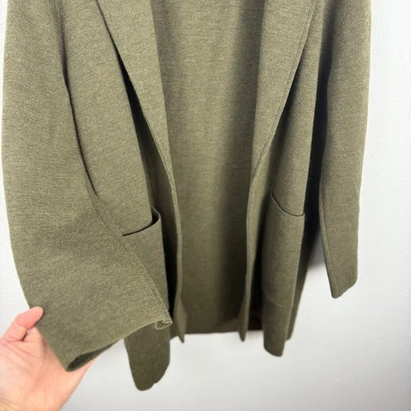 J. Crew Open Front Olive Green Sweater Blazer Coat Medium - Picture 6 of 8